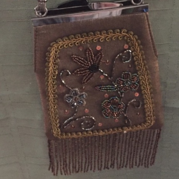 Vintage Small Beaded Embroidery Clutch Brow - Picture 1 of 3